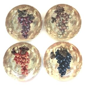 I. GODINGER & CO. Appetizer Dessert Plates Grape Pattern 7.5” Porcelain Set of 4
